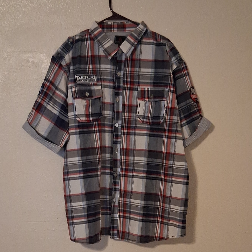 Rustler Men's Blue and Red Plaid Button Down Shirt